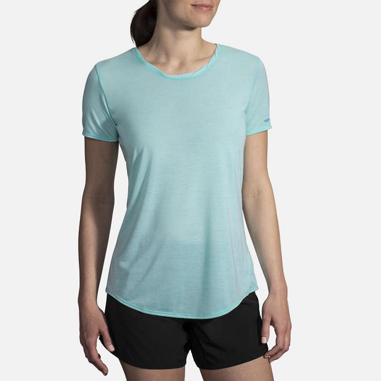 Brooks Distance Womens Short Sleeve Running Shirt - Blue - Indonesia (ABON-52407)